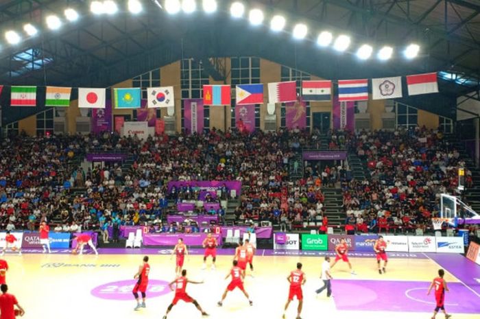 Suasana Hall Basket Gelora Bung Karno, Senayan, Jakarta, jelang laga perempat final antara tim basket putra Indonesia versus China, Senin (27/8/2018).