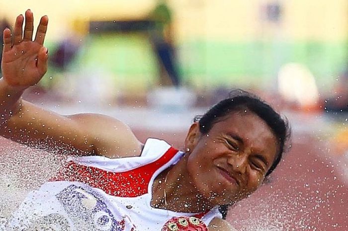 Maria Londa saat tampil pada kejurnas atletik 2015 di Rawamangun Jakarta.