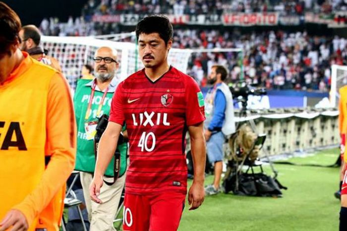 Gelandang Kashima Antlers, Mitsuo Ogasawara bersama timnya saat bermain di Piala Dunia Antarklub 2018.