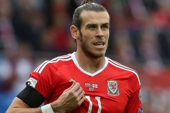 Aksi perayaan gol Gareth Bale untuk Wales saat menghadapi Georgia dalam laga Kualifikasi Piala Dunia 2018 di Cardiff, 9 Oktober 2016.