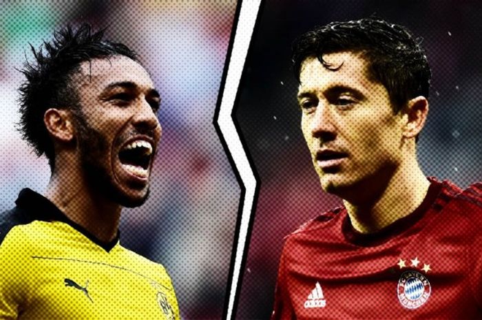 Duel Raja Gol, Pierre Emerick-Aubameyang (kiri) versus Robert Lewandowski, menjadi bumbu duel Der Klassiker antara Borussia Dortmund kontra Bayern Muenchen, Minggu (6/3/2016).