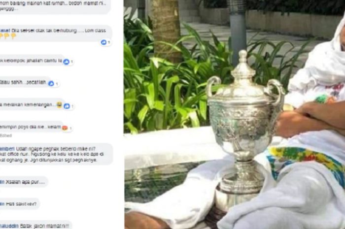 Presiden Perak FC, Hasnul Zulkarnain Abdul Munaim mengapit trofi Piala Malaysia dan menimbulkan kontroversi di dunia maya. 