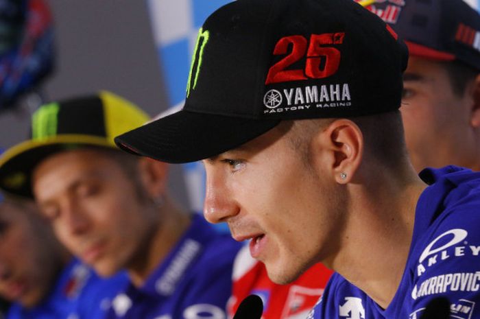 Maverick Vinales saat melakukan konferensi pers jelang seri MotoGP Aragon pada hari Kamis (21/9/2017).