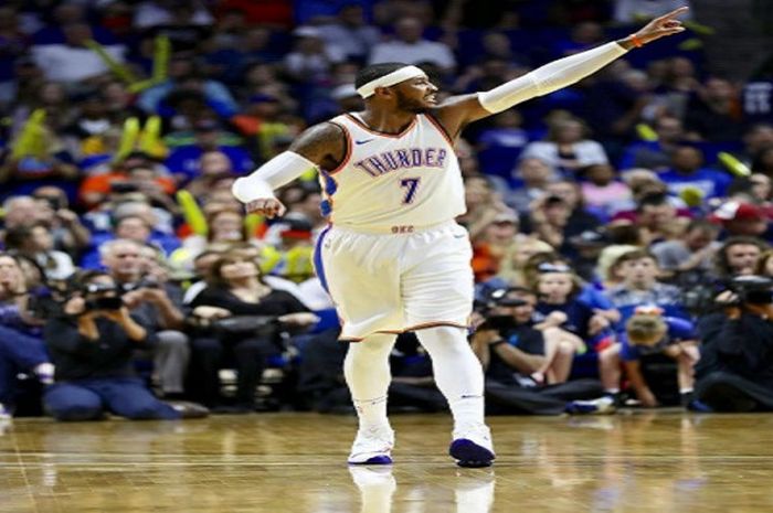 Carmelo Anthony saat beraksi dengan tim barunya, Oklahoma City Thunder.