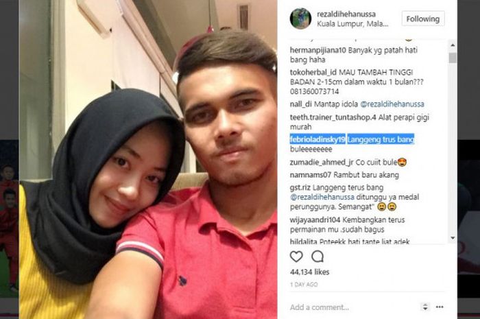Rezaldi Hehanusa mengunggah momen anniversary dengan pacarnya di akun Instagramnya