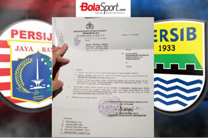 Polda Metro Jaya mengirimkan surat kepada Panpel Persija Jakarta versus Persib Bandung tentang penundaan pertandingan Liga 1 yang semula tanggal 28 April 2018 di Stadion Utama Gelora Bung Karno, Jakarta.