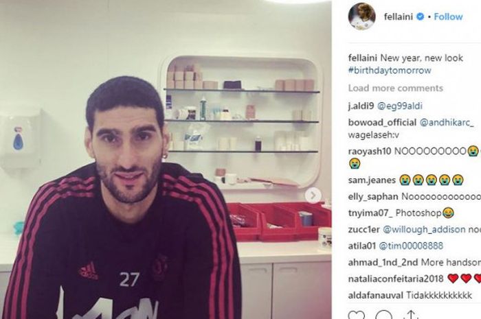 Pemain Manchester United, Marouane Fellaini, memamerkan rambut baru lewat akun Instagram-nya.