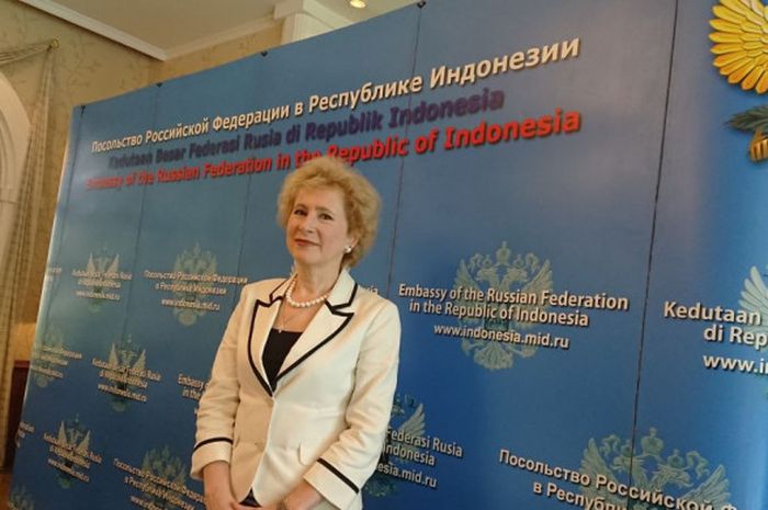 Duta Besar Russia untuk Indonesia, Ludmila Vorobieva, pada acara press briefing di Kediaman Dubes Russia di Jakarta, Jumat (13/4/2018).