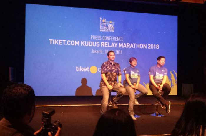 Legenda bulu tangkis Indonesia, Hariyanto Arbi, dalam acara konferensi pers Tiket.com Kudus Relay Marathon di XXI Lounge, Jakarta, Rabu (18/7/2018)