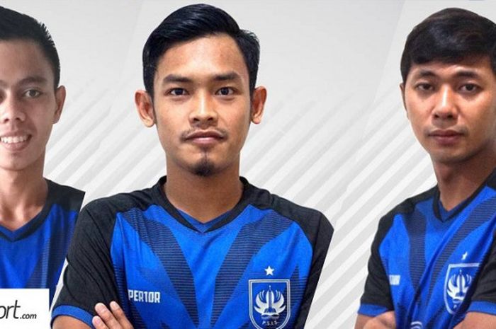 Hapidin, Bayu Nugroho, dan Akbar Riansyah berseragam PSIS Semarang