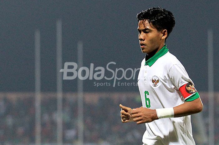 Kapten timnas U-16 Indonesia, David Maulana, saat melawan Myanmar pada Laga kedua Grup A Piala AFF U-16 2018 di Stadion Gelora Delta Sidoarjo, Jawa Timur, Selasa (31/07/2018).