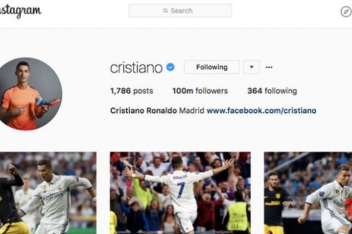 Profil di halaman Instagram Cristiano Ronaldo
