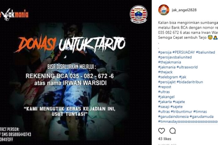 Donasi untuk Tarjo, anggota Jakmania Cirebon yang menjadi korban pengeroyokan oknum geng motor.