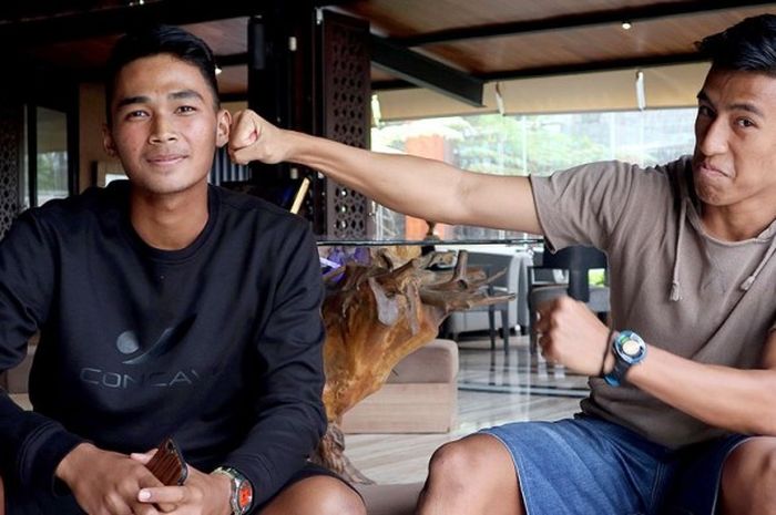 Duo pemain muda Arema FC, Bagas Adi Nugroho (kiri) dan Hanif Abdurrauf Sjahbandi yang dipanggil pelatih Luis Milla untuk Indonesia U-22. 