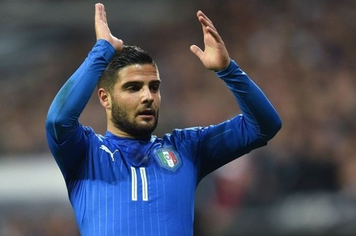 Pemain Napoli, Lorenzo Insigne, tampil memperkuat tim nasional Italia dalam sebuah laga persahabatan kontra Jerman di Munich, Jerman, pada 29 Maret 2016.