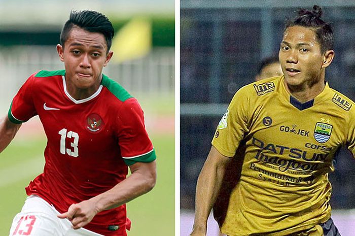 Dua pemain Persib Bandung, Febri Hariyadi (kiri) dan Achmad Jufriyanto , dipanggil timnas Indonesia untuk menghadapi timnas Kamboja di Stadion Patriot, Bekasi, Rabu (4/10/2017). 