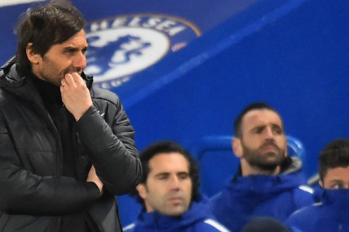Reaksi Antonio Conte dalam partai Liga Inggris antara Chelsea kontra Bournemoth di Stamford Bridge, London, 31 Januari 2018.