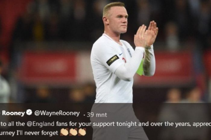 Striker timnas Inggris, Wayne Rooney, dalam partai uji coba melawan Amerika Serikat di Stadion Wembley pada Kamis (15/11/2018)