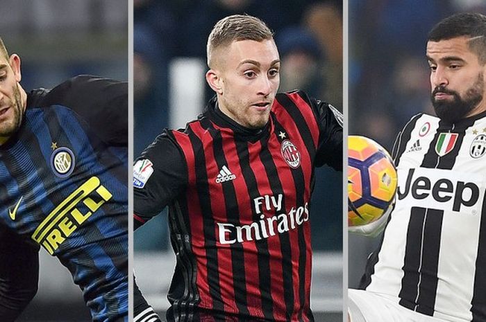 Kiri-kanan: Roberto Gagliardini (Inter Milan), Gerard Deulofeu (AC Milan), Tomas Rincon (Juventus).