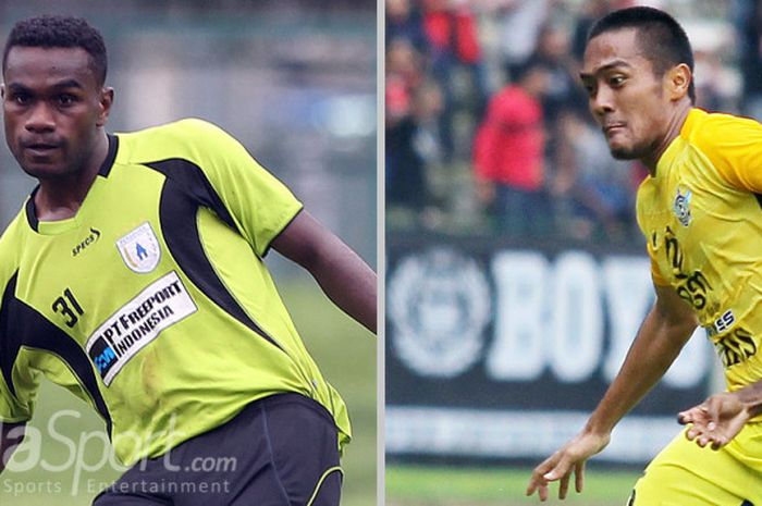 Dominggus Fakdawer (kiri) dan Achmad Faris. Dua bek baru Sriwijaya FC.