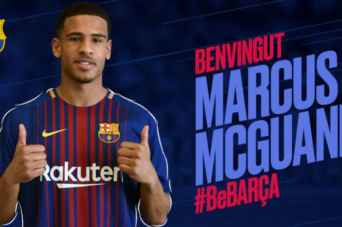 Poster perkenalan gelandang baru FC Barcelona, Marcus McGuane.