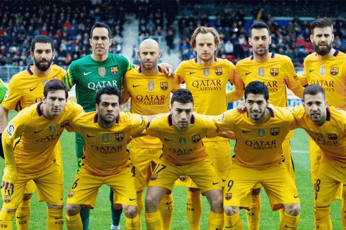 Jajaran pemain Barcelona saat pertandingan La Liga melawan SD Eibar di Ipurua Stadium tanggal 6 Maret 2016 Eibar,Spanyol 