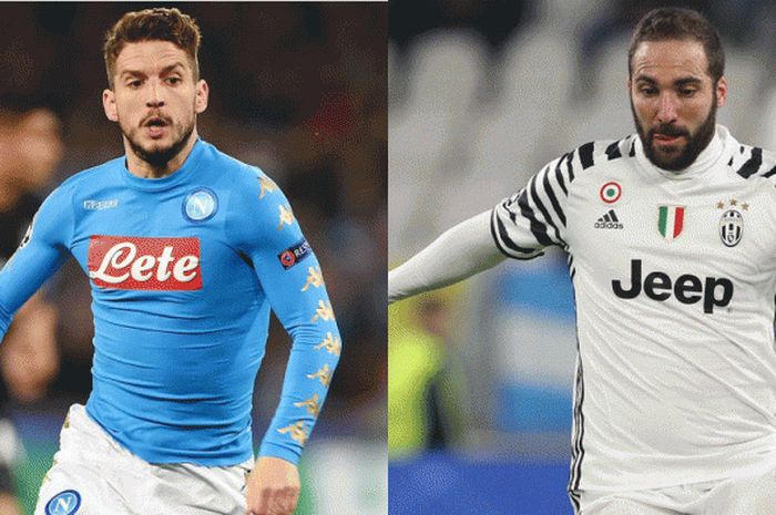 Dries Mertens dan Gonzalo Higuain, dua pemain yang akan menyita perhatian pada laga Napoli vs Juventus.