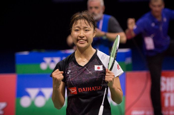  Ekspresi Nozomi Okuhara setelah menang atas Pusarla Venkata Sindhu pada babak final BWF World CHampionship 2017, hari Minggu (27/8/2017) 