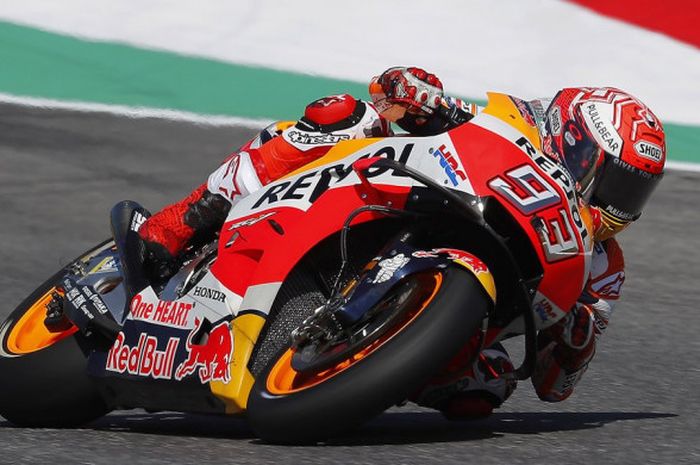 Marc Marquez saat sesi kualifikasi MotoGP Italia di Sirkuit Mugello, Italia, Sabtu (2/6/2018).