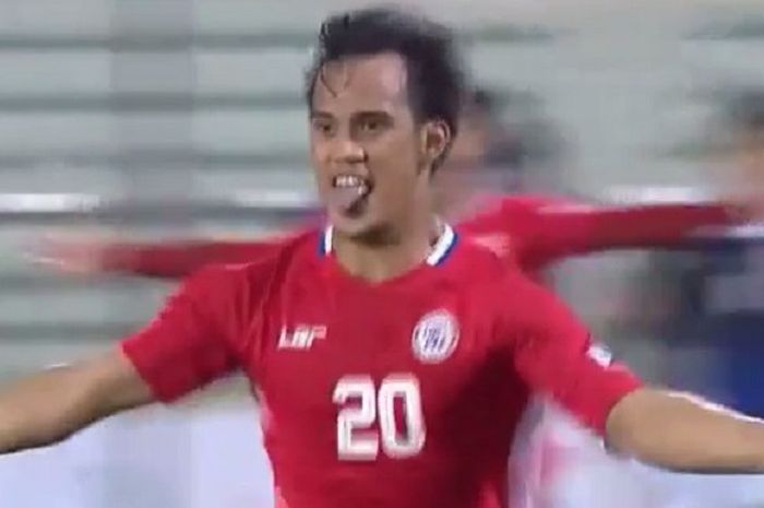 Reymart Cubon selebrasi gol ke gawang Kamboja dalam SEA Games 2017 di Stadion Majlis Perbendaharaan Selayang, Malaysia, Selasa (15/8/2017) malam WIB. Filipina menang 2-0. 