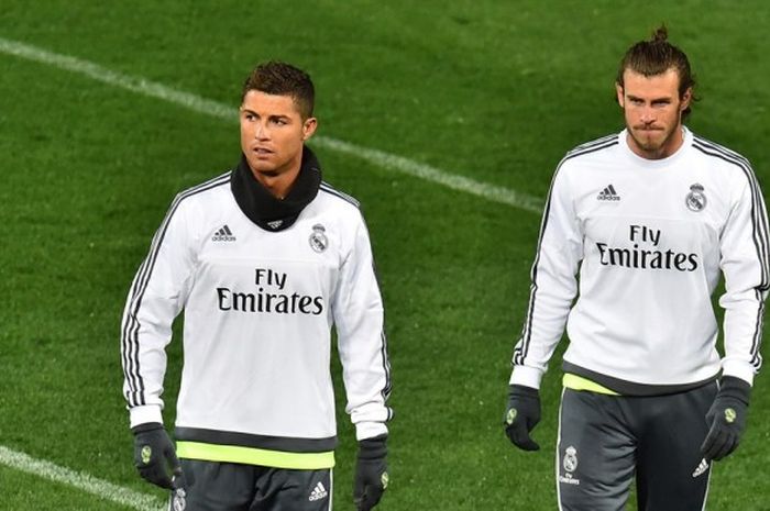 Cristiano Ronaldo dan Gareth Bale dalam sesi latihan Real Madrid di Melbourne, Australia,  pada 14 Juli 20151.