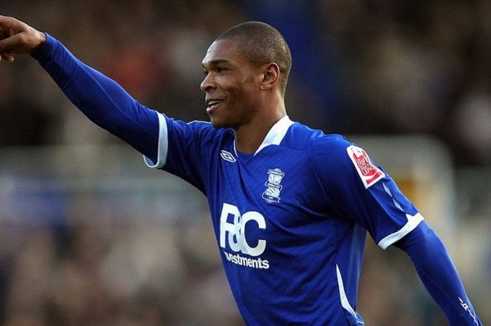 Marcus Bent melakukan selebrasi usai mencetak gol saat masih berseragam Birmingham City melawan Watford pada 6 Desember 2008. 