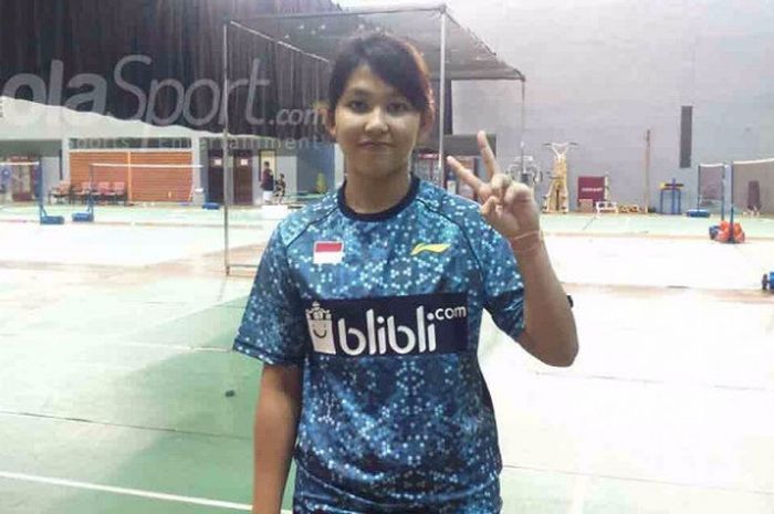 Pebulu tangkis ganda putri Indonesia, Ribka Sugiarto, berpose seusai sesi pemotretan tim Kejuaraan Dunia Bulu Tangkis 2017 di hall pelatnas, Cipayung, Jakarta, Kamis (5/10/2017).
