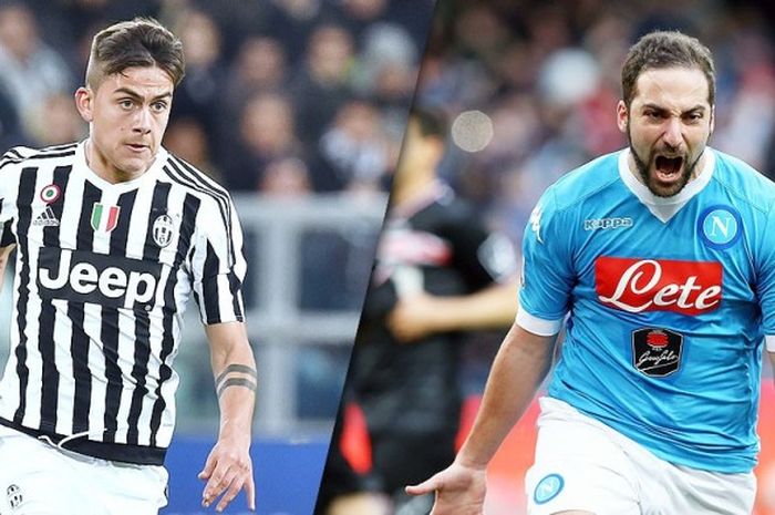 Paulo Dybala (Juventus/kiri) bisa ditempatkan di hampir semua posisi ofensif dan dapat memainkan banyak peran, sementara Higuain hanya bisa menjadi ujung tombak.