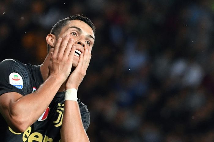 Penyerang Juventus, Cristiano Ronaldo, dalam pertandingan Liga Italia melawan Parma, Sabtu (1/9/2018) di Stadion Ennio Tardini.