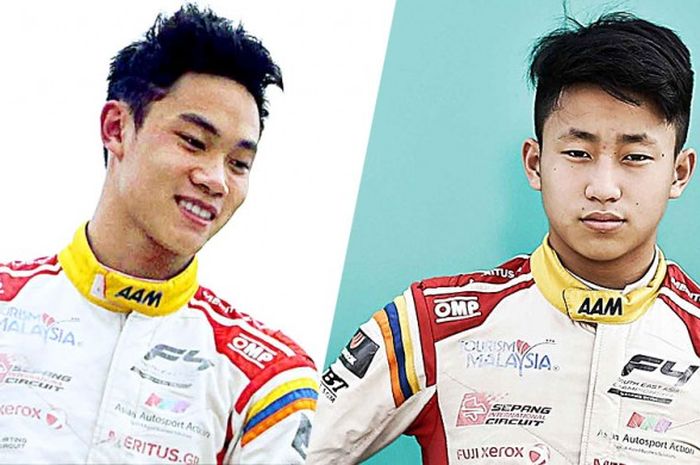 Presley Martono (kiri) dan Keanon Santoso, dua pebalap Indonesia yang turun di Formula 4 Asia Tenggara.