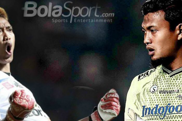 Eks kiper Arema, Kurnia Meiga (kiri) dan kiper Persib Bandung, Muhammad Natshir.