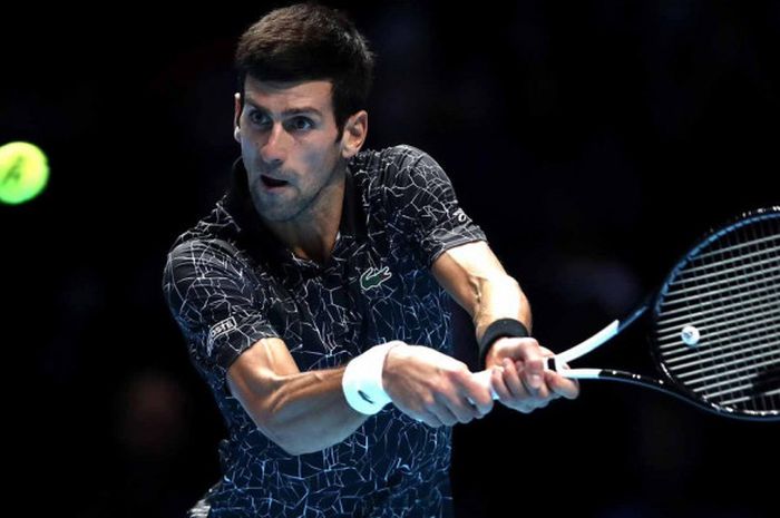 Novak Djokovic (Serbia) saat tampil pada partai final turnamen tenis ATP Finals 2018 yang diselengga