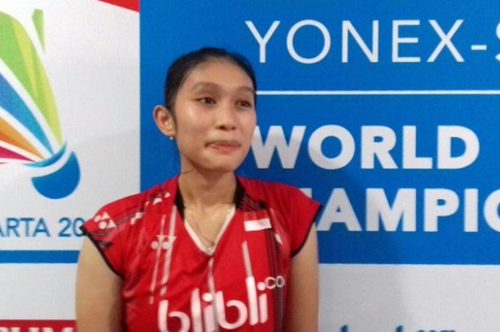 Pebulu tangkis tunggal putri Indonesia, Choirunisa, seusai menjalani pertandingan babak kelima Kejuaraan Dunia Junior 2017 melawan Choirunisa, Kamis (19/10/2017).