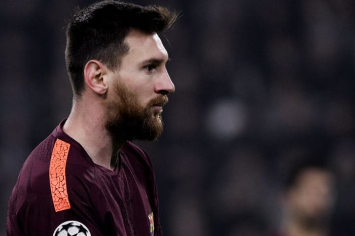 Aksi striker FC Barcelona, Lionel Messi, dalam laga melawan Juventus pada Rabu (22/11/2017)