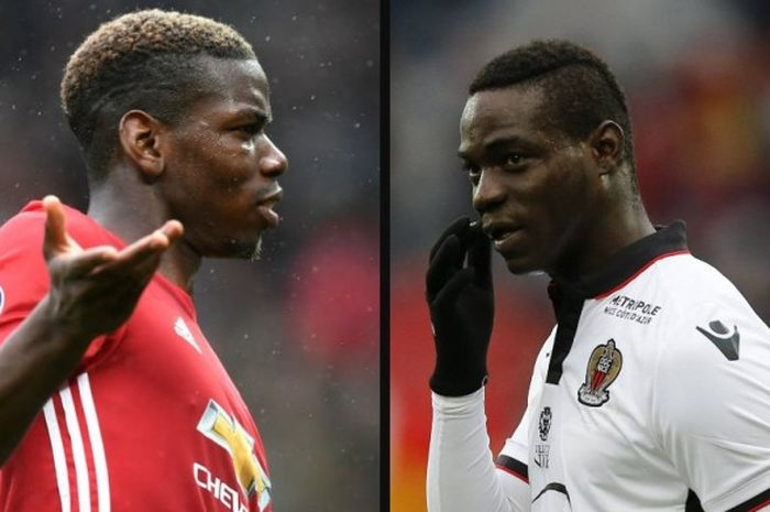 Gelandang Manchester United, Paul Pogba, dan penyerang Nice, Mario Balotelli.