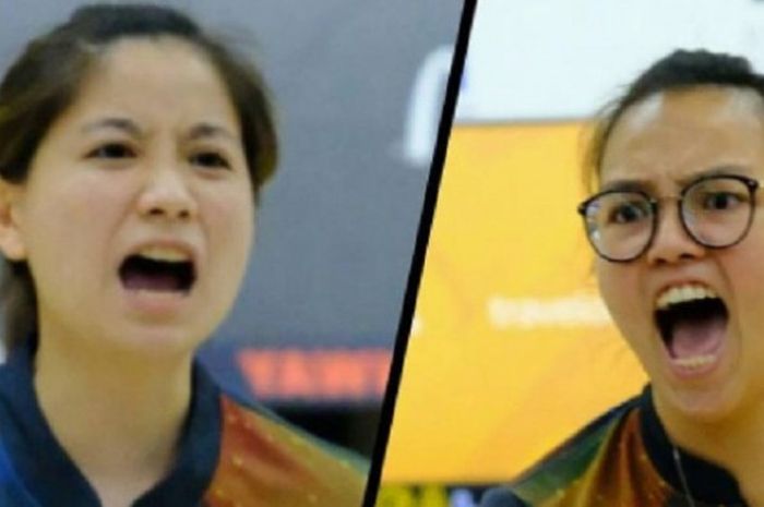 Pasangan peboling Indonesia, Sharon Liman Santoso (kiri) dan Tanya Roumimpier (kanan), berhasil persembahkan medali emas untuk Indonesia di SEA Games Kuala Lumpur 2017, Senin (21/8/2017)