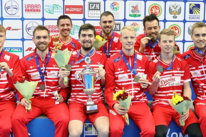 Tim bulu tangkis putra Denmark juara Kejuaraan Beregu Eropa 2018 pada Minggu (18/2/2018) di Kazan, Rusia.