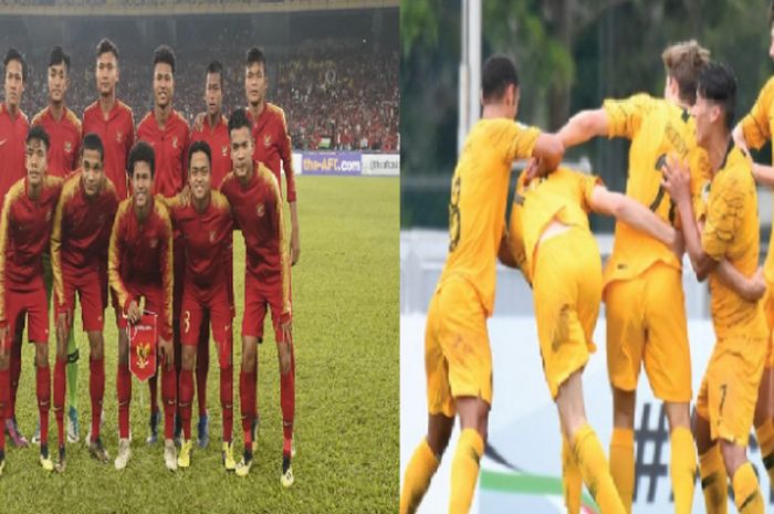 Kolase foto timnas U-16 Indonesia dan timnas U-16 Australia di Piala Asia U-16 2018
