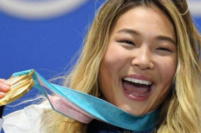 Chloe Kim, peraih medali emas cabang olahraga seluncur salju dalam Olimpiade Musim Dingin 2018 yang digelar di Pyeongchang, Korea Selatan, (9-25/2/2018).