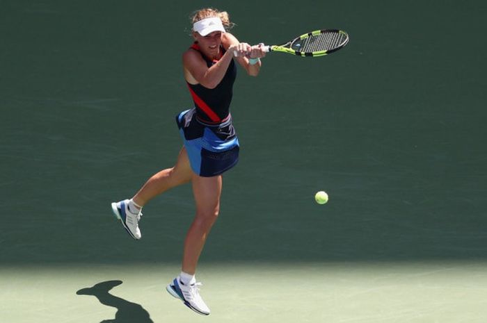 Caroline Wozniacki (Denmark) saat tampil pada turnamen tenis grand slam US Open 2018.