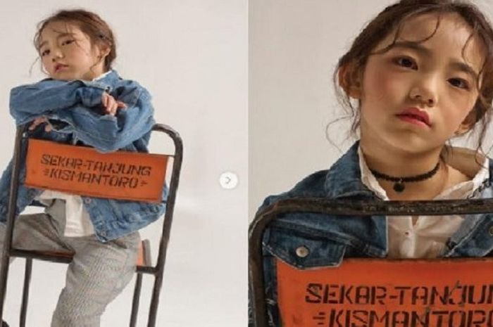 Lee Eun Chae, model Cilik Korea Selatan yang bikin heboh Wonogiri karena bersesi foto pakai kursi kondangan daerah tersebut.