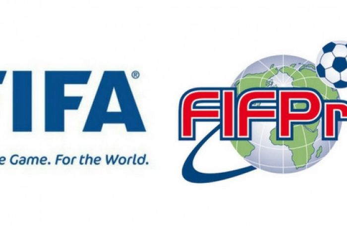 Logo induk sepak bola dunia, FIFA dan asosiasi pesepak bola dunia, FIFPro.