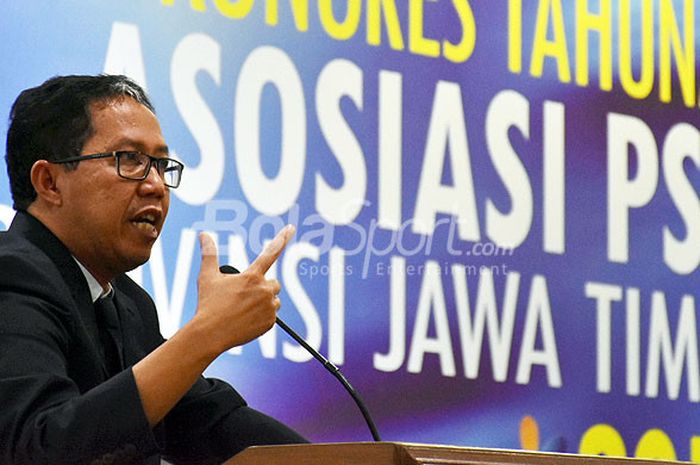 Wakil Ketua Umum PSSI, Joko Driyono, memberikan sambutan dalam Kongres Tahunan PSSI Jawa Timur yang berlangsung selama dua  hari, 25-26 Oktober 2017 di Hotel Agro Kusuma Batu, Jawa Timur, Rabu (25/10/2017) sore.