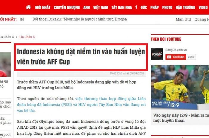 Pemberitaan media vietnam soal kesiapan timnas Indonesia jelang Piala AFF 2018